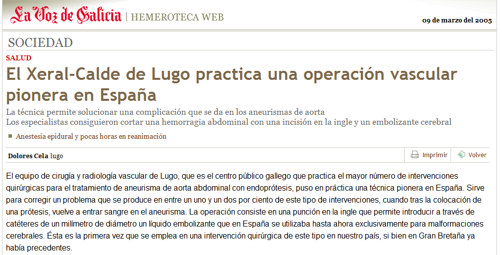 El Xeral-Calde de Lugo practica una operación vascular pionera en España